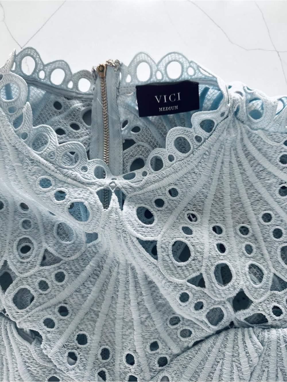 Vici Light Blue Eyelet Lace Crop Blouse - Picture 6 of 6